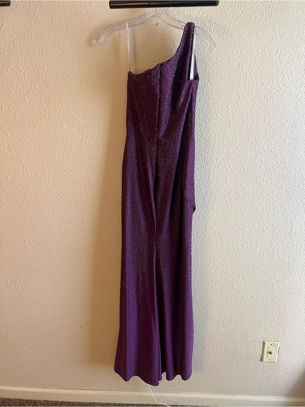 Sherri Hill One-Shoulder Purple rhinestones Evening Gown with High Slit - Picture 5 of 5